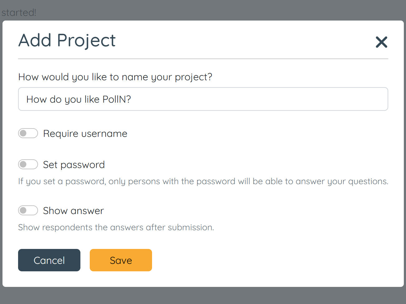 Add project modal